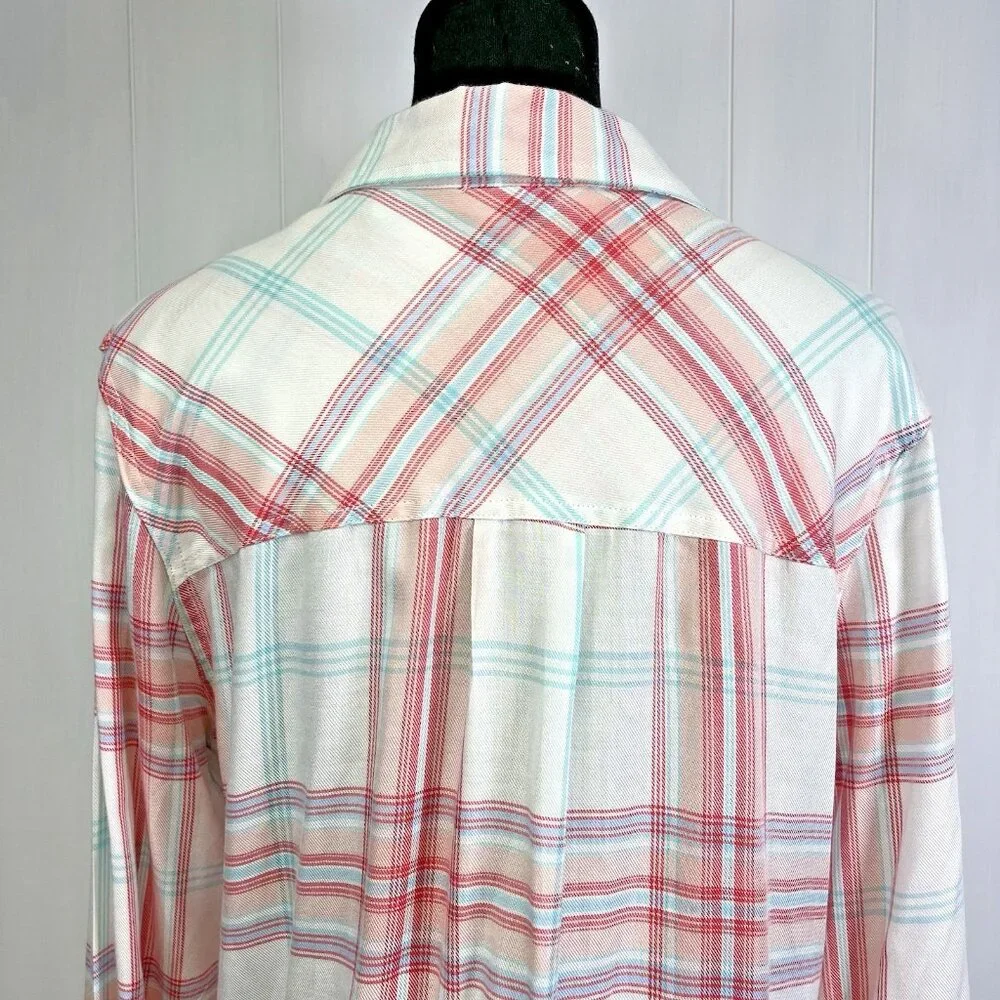 C & C California Womens Top High Low Twist Front Plaid Pullover Coastal‎ Pastel - Picture 7 of 10